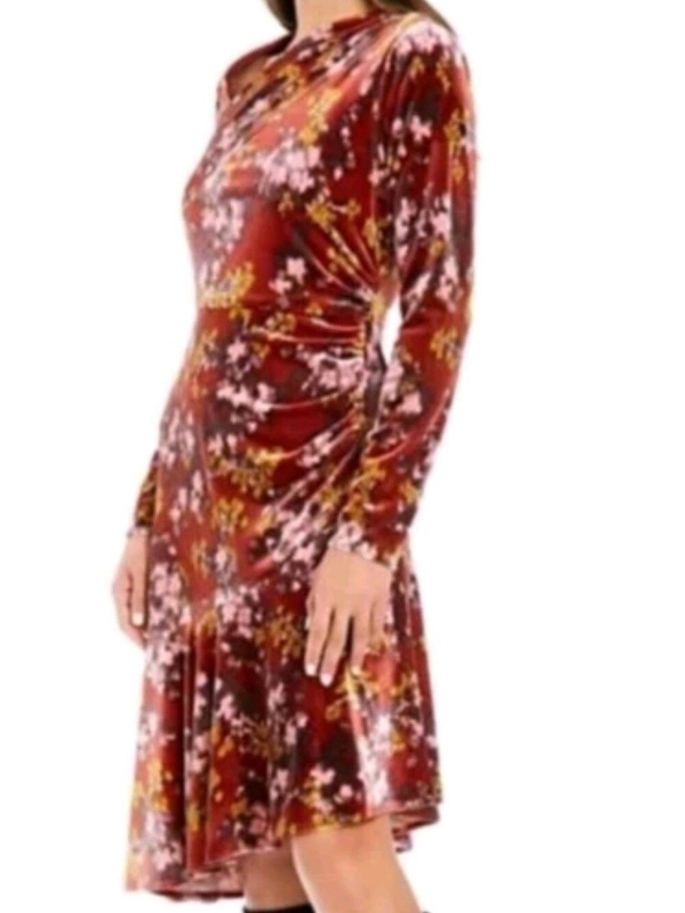 london times a-line dresses Women's Floral Velvet Asymmetric Dress - Red Multi length sleeves create a Crochet and lace A-line Green Velvet High Size:32C